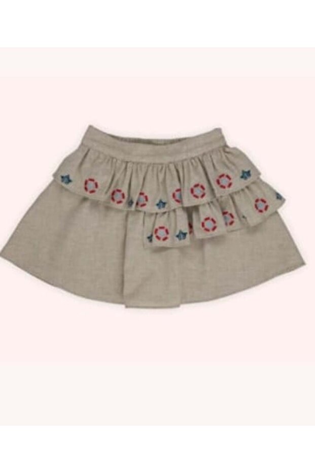 Girl's Embroidery Detailed Skirt 3-11 Years Beige