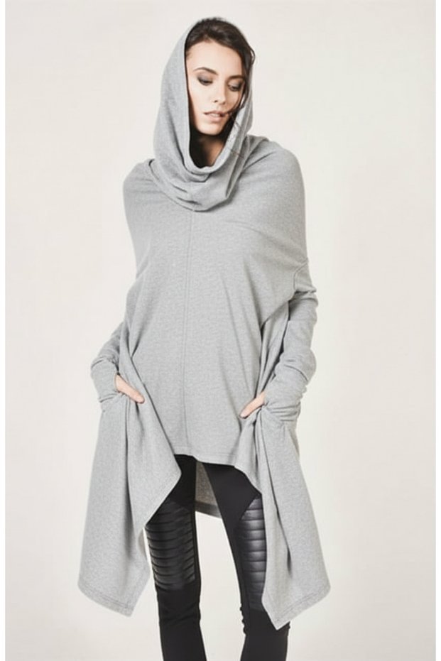 Women's Asymmetrical Cut Hooded Oversize Seasonal Sweatshirt – Long Tunic Model K29 20150