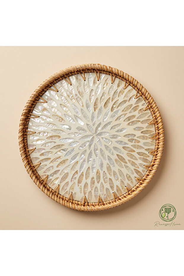 Cairo Handmade Rattan Tray 35 cm – Natural Wicker Presentation Tray, Bohemian Decorative Serving Tray