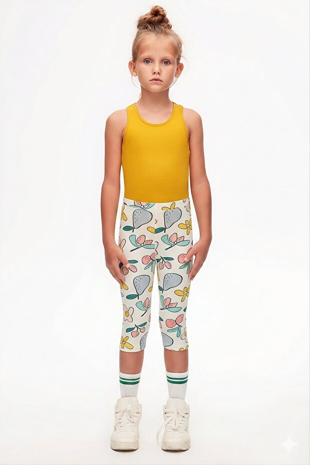 Cute Sketchbook Girl's Printed Knee Length Leggings Capri