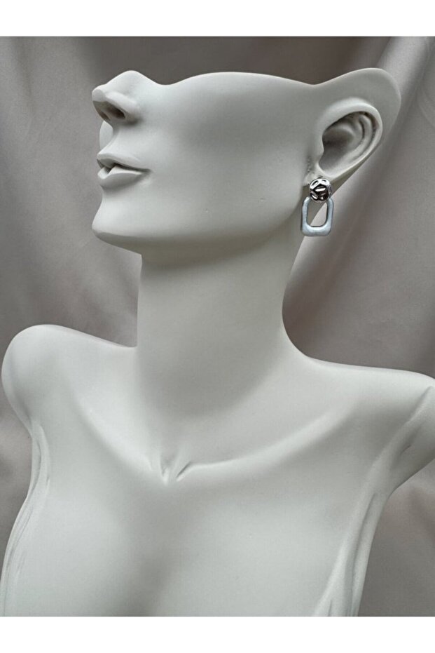 Modern Design Silver Tone Rectangular Form Earrings - 5