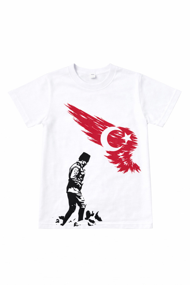 Unisex Children's Turkish Flag Patterned T-Shirt White – April 23 School Show 3-14 Years Old