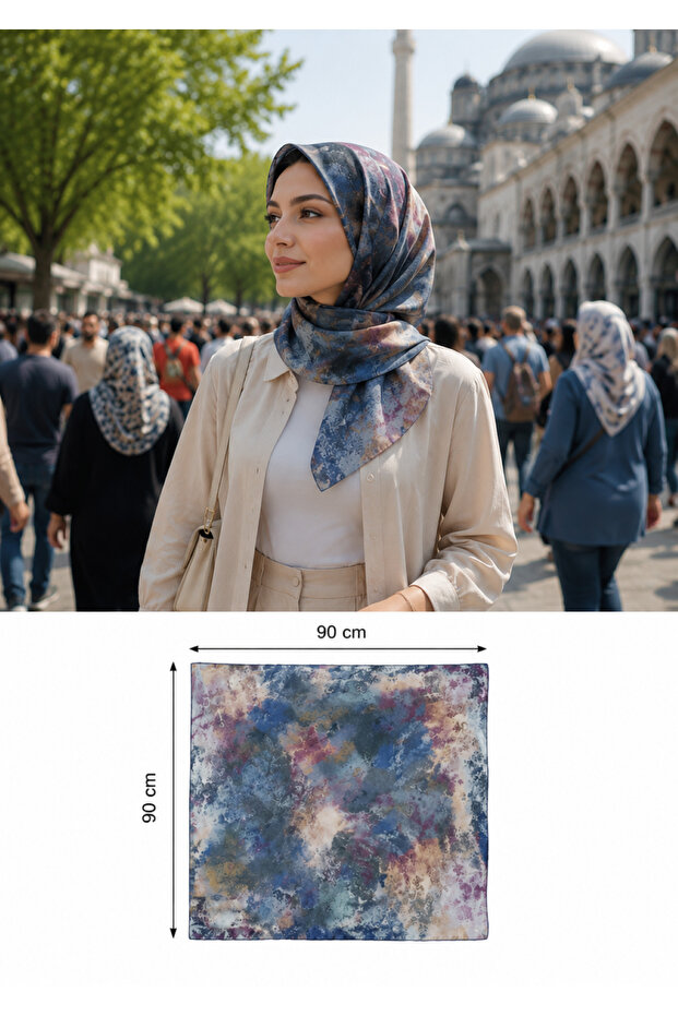 وشاح لوسيللا الناعم قطعة واحدة، لون بيج وأزرق داكن، جودة عالية وسهل الاستخدام وجميل