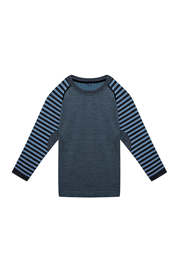 Ultimate Merino Kids Seamless Striped Thermal Top Underwear Sweatshirt Blue