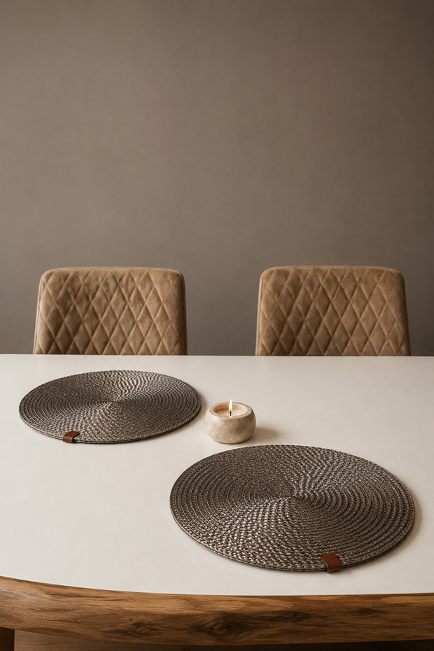 Set of 2 Handmade Knitted Placemats, Stain-Resistant American Service Set