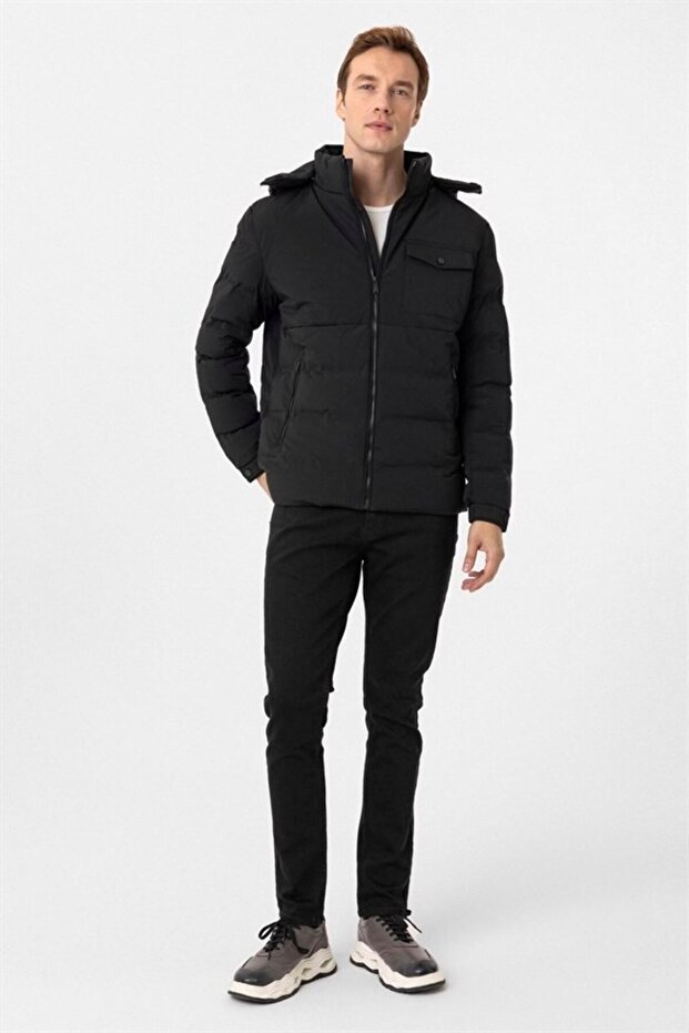 Siyah Slim Kapitone Mont - 3