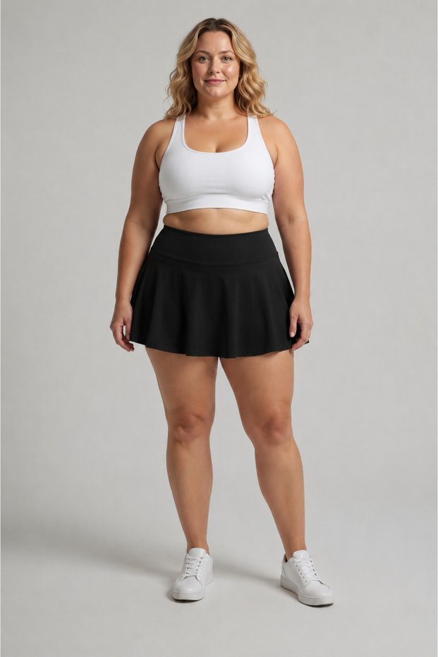 Women's Plus Size High Waist Pocketed Black Leggings Skirt Sports Shorts Skirt Sea Beach Shorts
