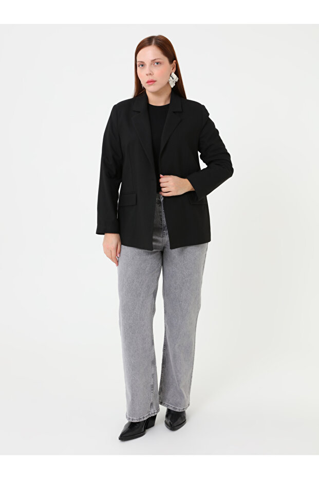 Plus Size Basic Denim Trousers - Gray - - 2