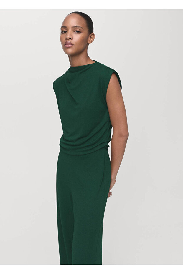Drape Collar Straight Cut Jumpsuit