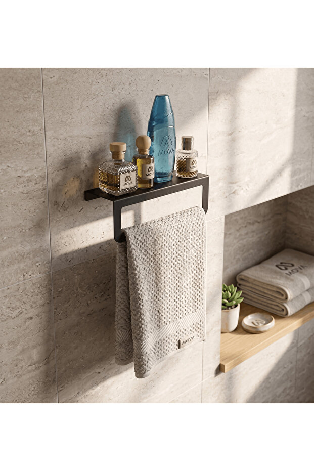 Shelf Metal Towel Rack, Kitchen Bathroom Shelf Towel Holder, Metal Spice Rack Black