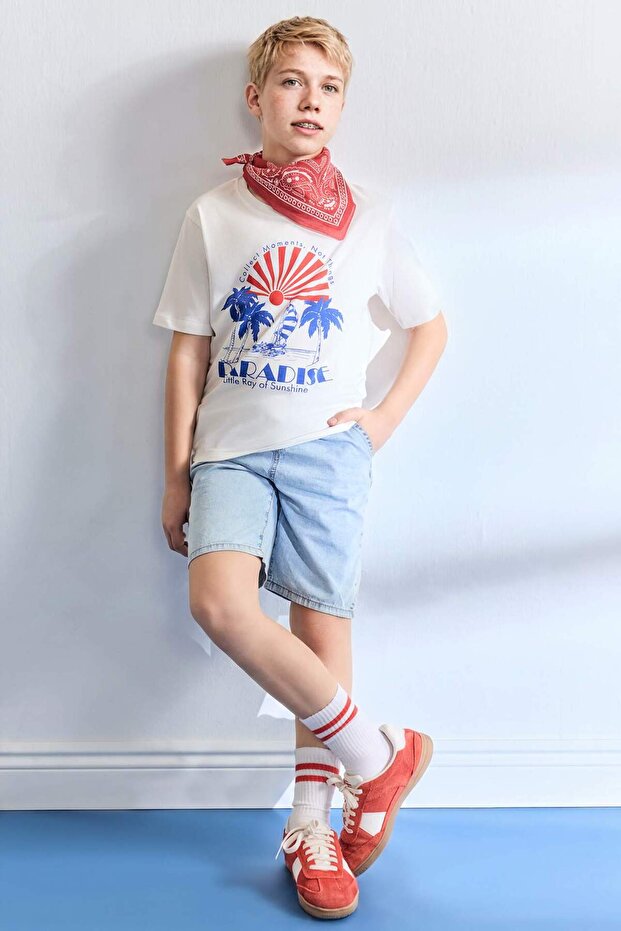 100% Cotton Elastic Waist Jean Shorts for Boys B5764A824Sm