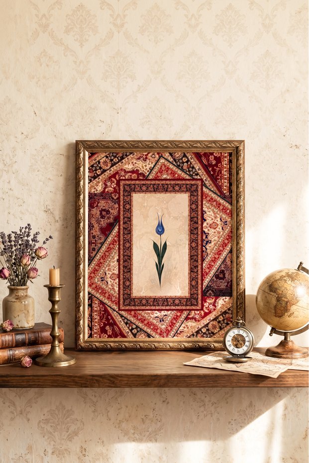 Traditional Patterned Tulip Composition - Vintage Patterned Frame - Slim Model