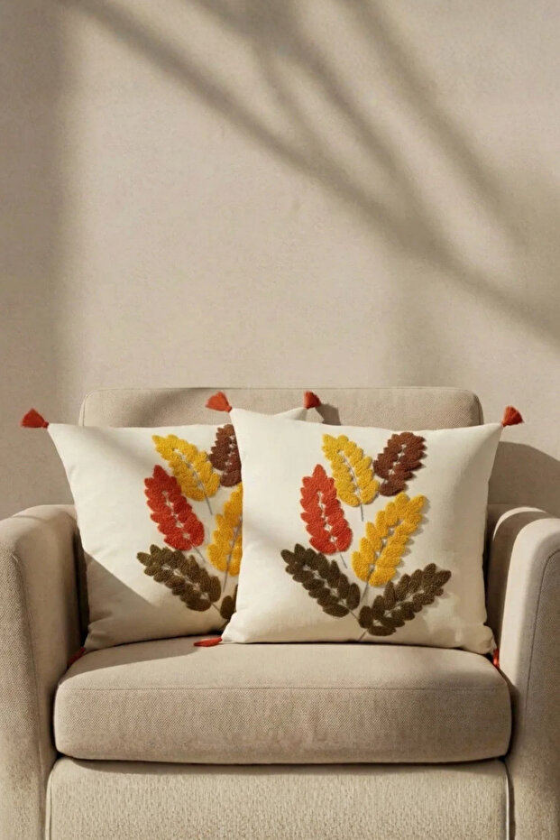 2-Piece Throw Pillow Cover Set with Bohemian Punch Embroidery (Without Inner Filling)