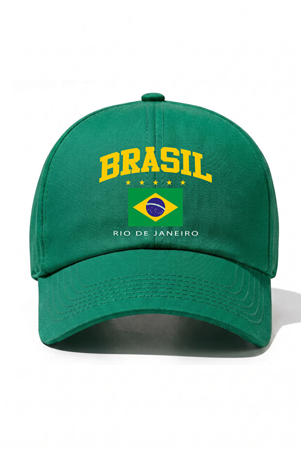 Brasil Printed Green Snapback Hat - 1