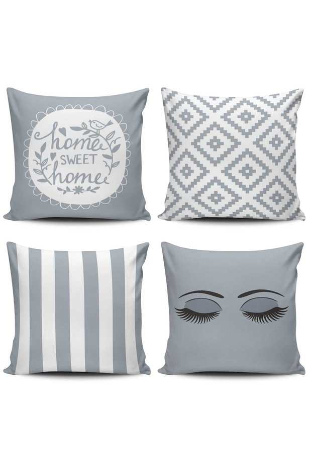 Gray Colored 4-Piece Combination Digital Printed Cushion Cover