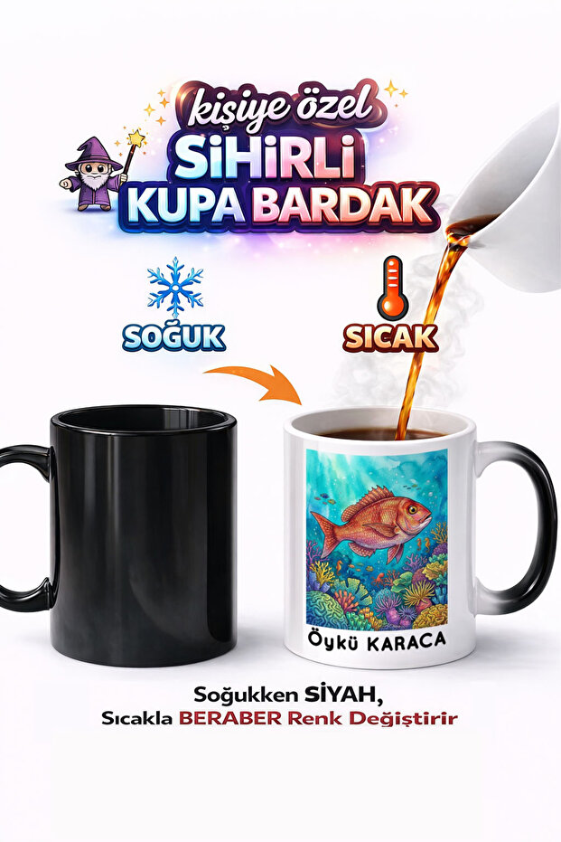 Animal Coral Fish Double Sided Printed Porcelain Magic Mug Cup Gift