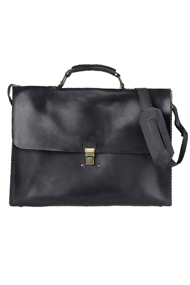Navy Blue Leather Laptop Bag 01Mba7906