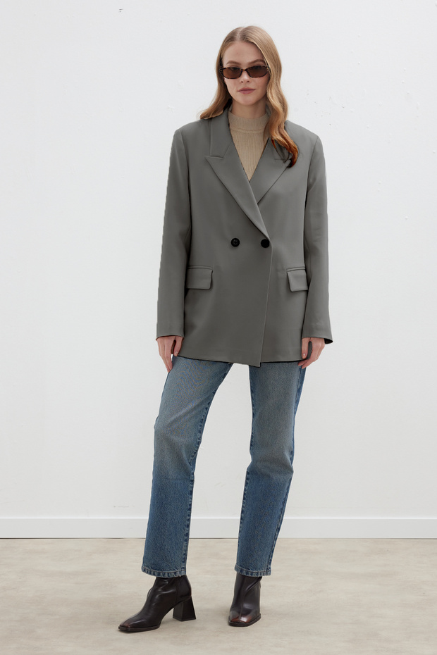 Double-Breasted Classic Blazer Jacket Gray - 1