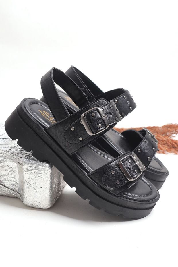 Trok Studded Thick Sole Comfort Double Strap Women's Sandals