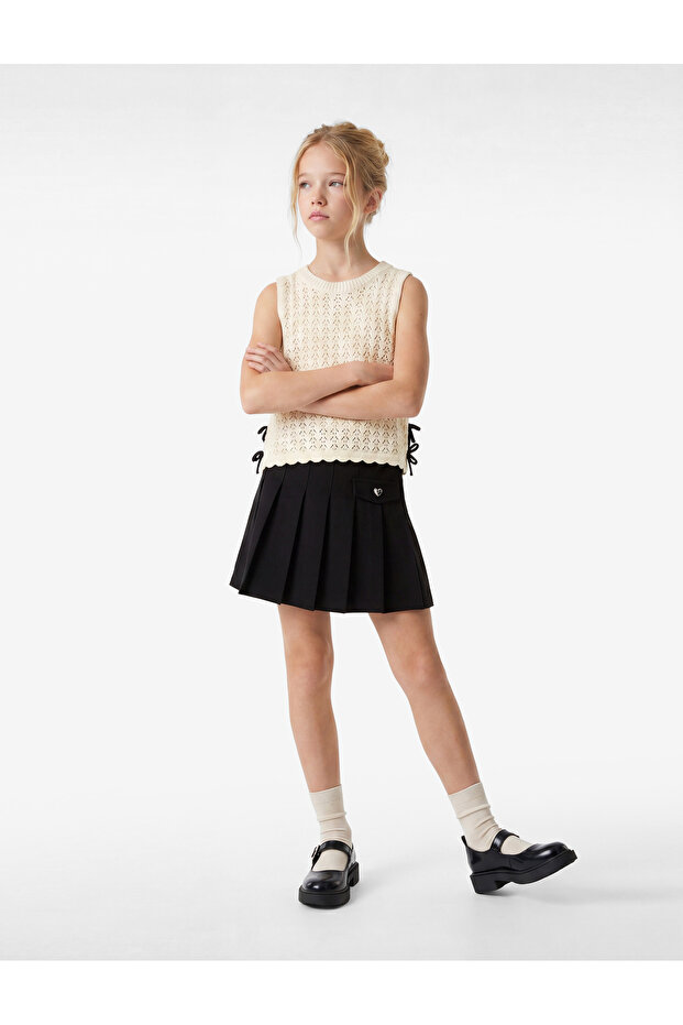 Pleated Mini Skirt with Buckle Detail and Pockets