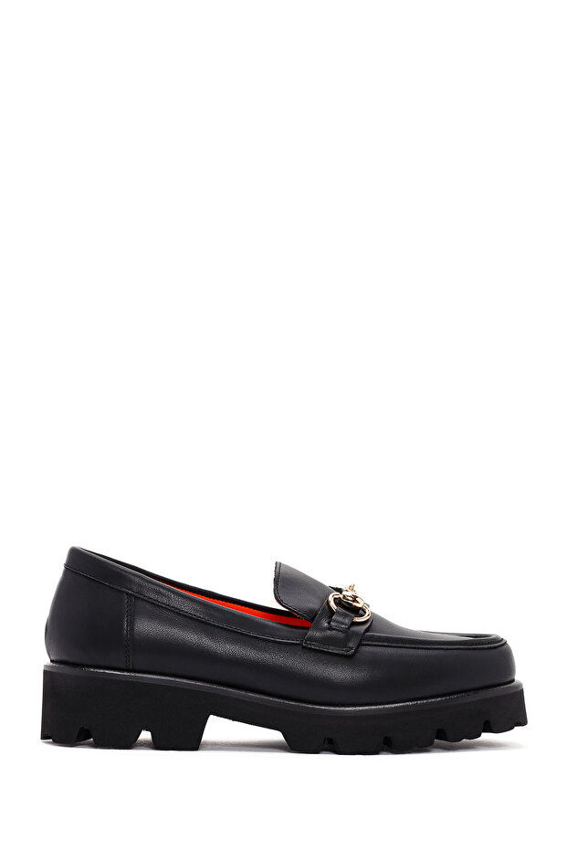 Flex Women's Black Thick Soled Leather Shoes, Masculine Loafer 26Pfd405018