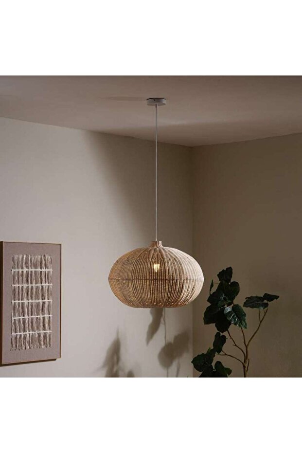 Henley E27 Rattan Pendant Lamp 60.5x40cm - White Wash