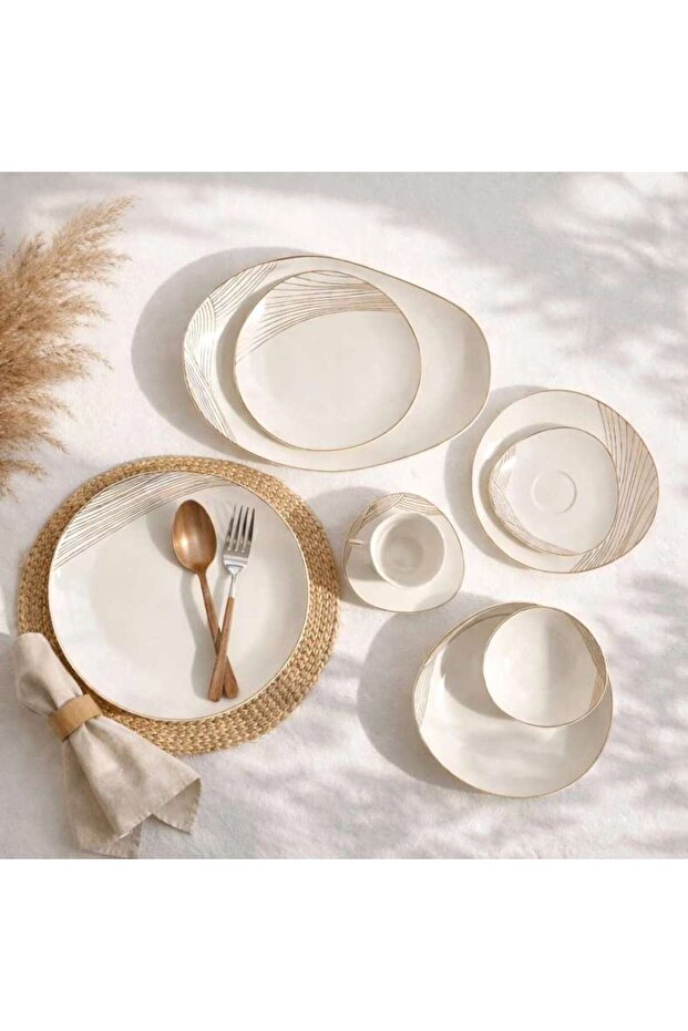 Royale Linear 64-piece New Bone China Dinner Set -white