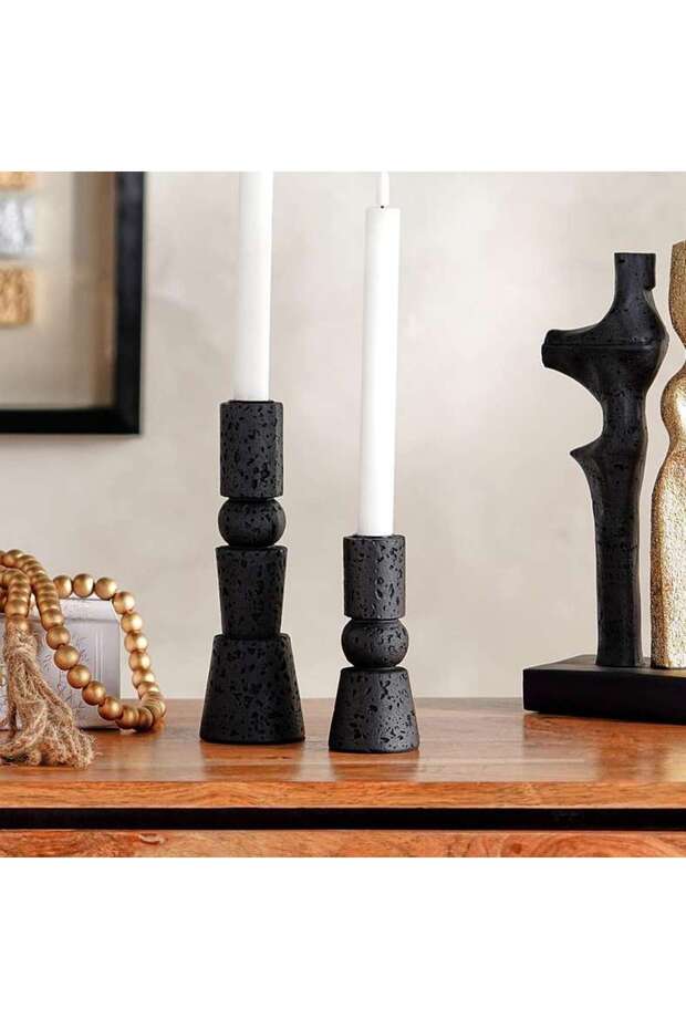 Jonah Polyresin Candle Holder 6.7x6.7x21.7cm - Black