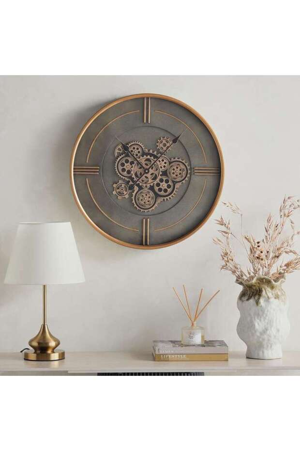 Hadron Metal Gear Wall Clock Dia 60cm - Brown