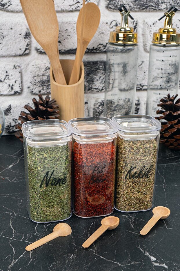 Set of 3 300 ml Vacuum Transparent Labeled Mica Spice Shaker Storage Containers