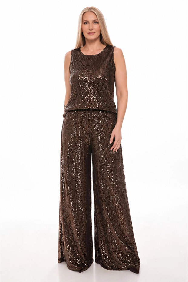 Palazzo Sequined Wide Leg Pants Sparkling Evening Dress 36 - 58