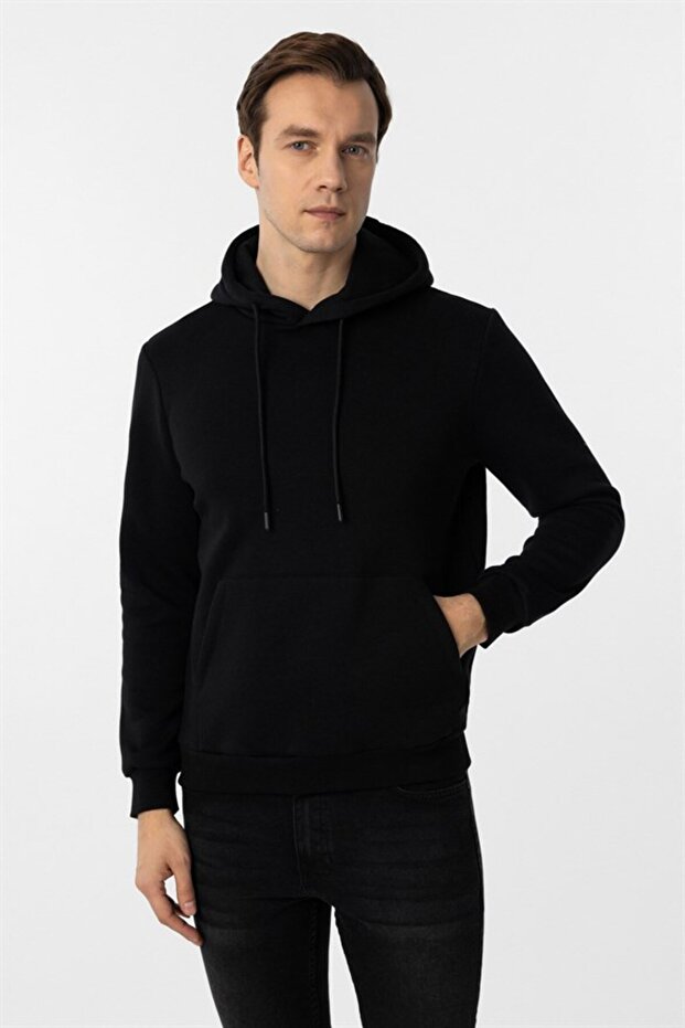 Siyah Regular Düz Sweatshirt - 2
