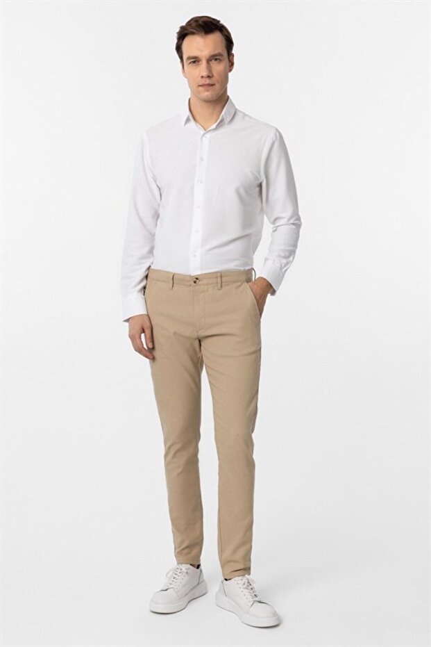 Bej Slim Armürlü Pantolon - 1