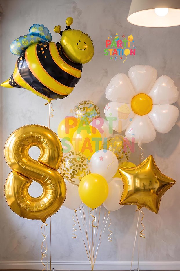 Bee Bee and Daisy Concept 8 Year Old Balloon Set Bee Bee and Daisy Theme Party Birthday Party Balloon Set