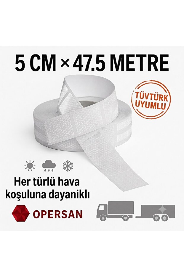 White Reflective Tape with Cut-Out Segments 5 cm X 50 Meters - Truck Trailer Tarpaulin Type Segmented Warning Strip