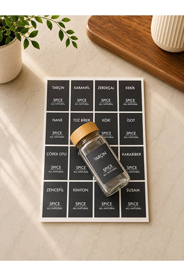 Set of 16 Black Labels (Special for 12 Glass Spice Jars) Replacement Label Set