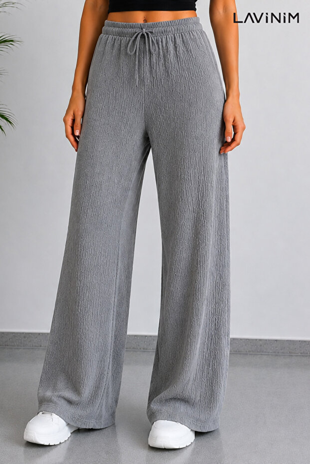 Women's Elastic Waist Wrinkled Fabric Summer Palazzo Trousers