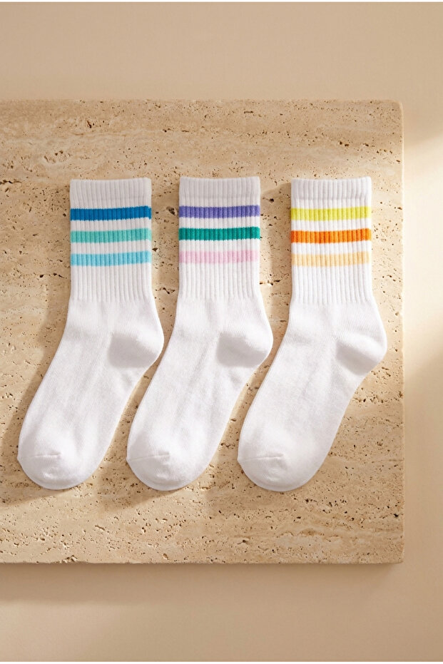 Girl's 3-Piece Derby Socket School Socks Neon Mix