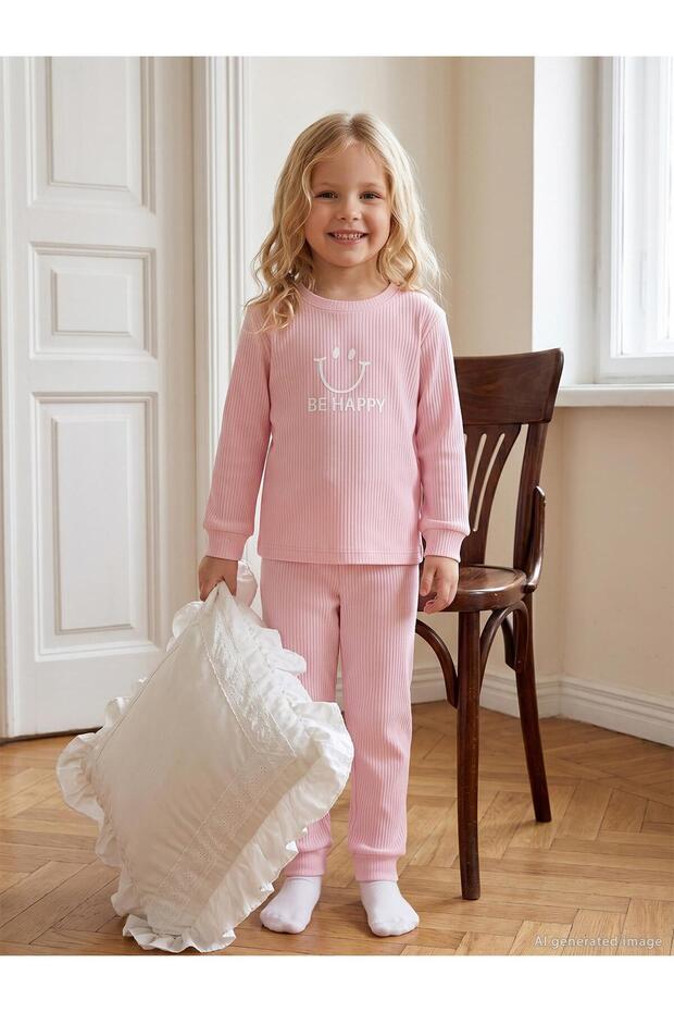 Smiling Face Printed Pajama Set for 1-7 Years Old - Pink
