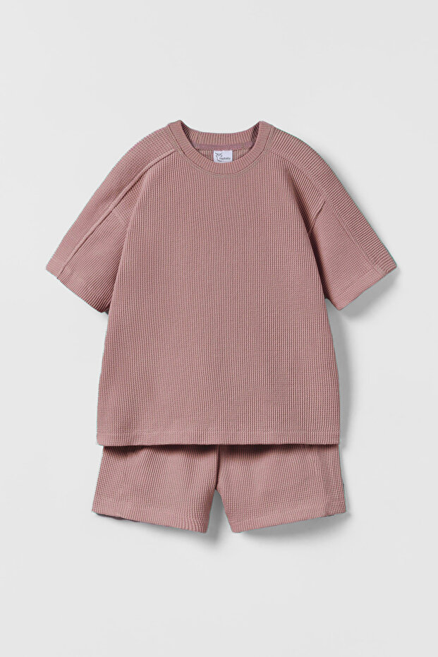 Light Plum, Waffle Textured Shorts Children's Suit Hb23990