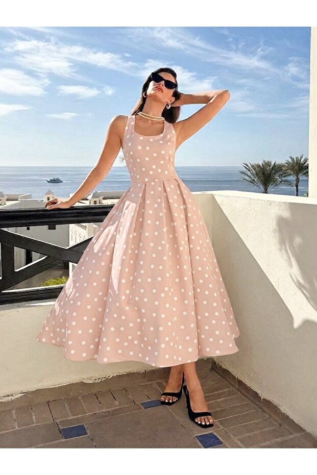Women's Polka Dot Patterned Long Strap Dress