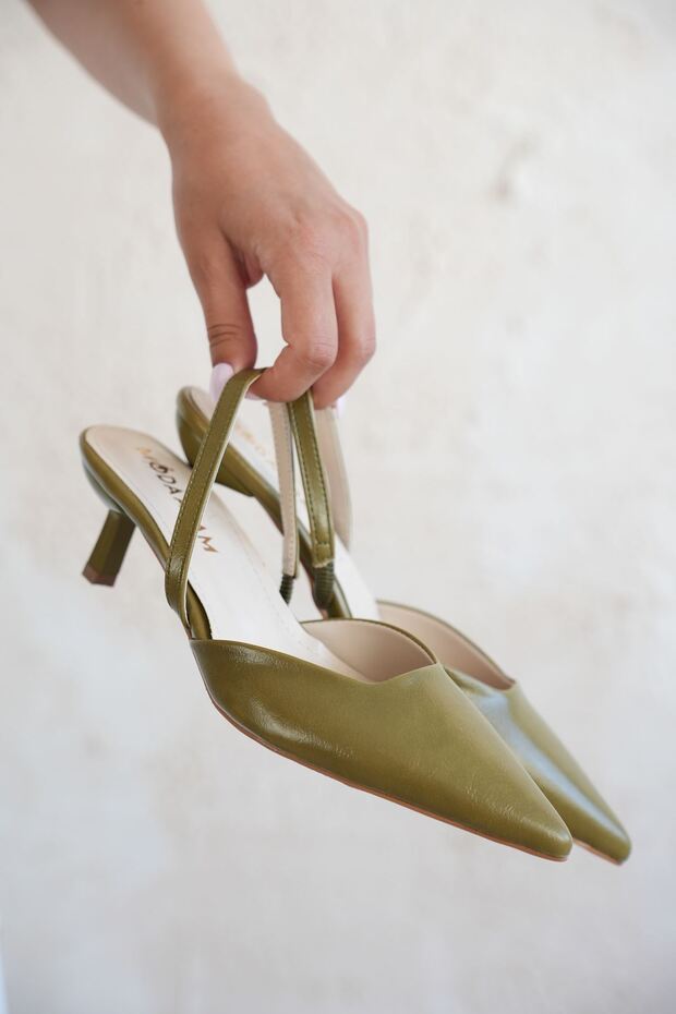Women's Menson Thin Short Heeled Shoes - Green