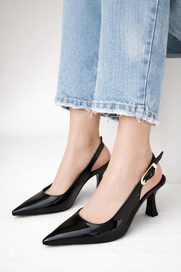 Women's Ovis Pointed Heeled Shoes - black-patent leather