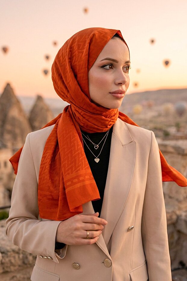 نمط متعرج، شال جاكار قطن - DIA7-4820 - برتقالي