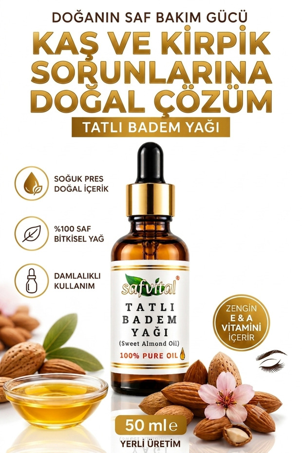 Sweet Almond Oil 50 ml Cold Pressed 100% Pure Eyebrow Eyelash Skin and Hair Care Oil Moisturizing Natural Herbal Care Premium Care