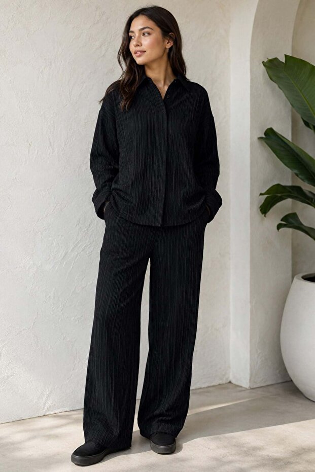Black Transparent Relax Fit Striped Suit Mg2740