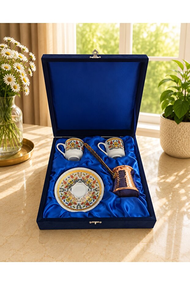 Velvet Boxed Copper Coffee Pot Palace Model Double Porcelain Cup Set
