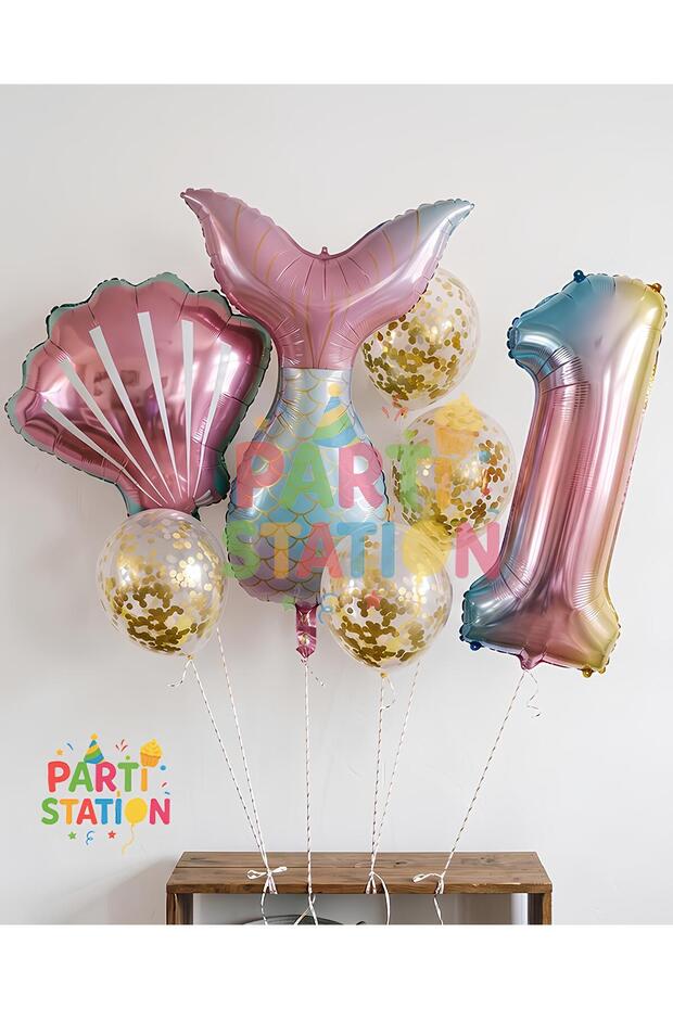 Mermaid 1 Year Old Tail Foil Balloon Set Mermaid Concept Birthday Set Age Balloon Set