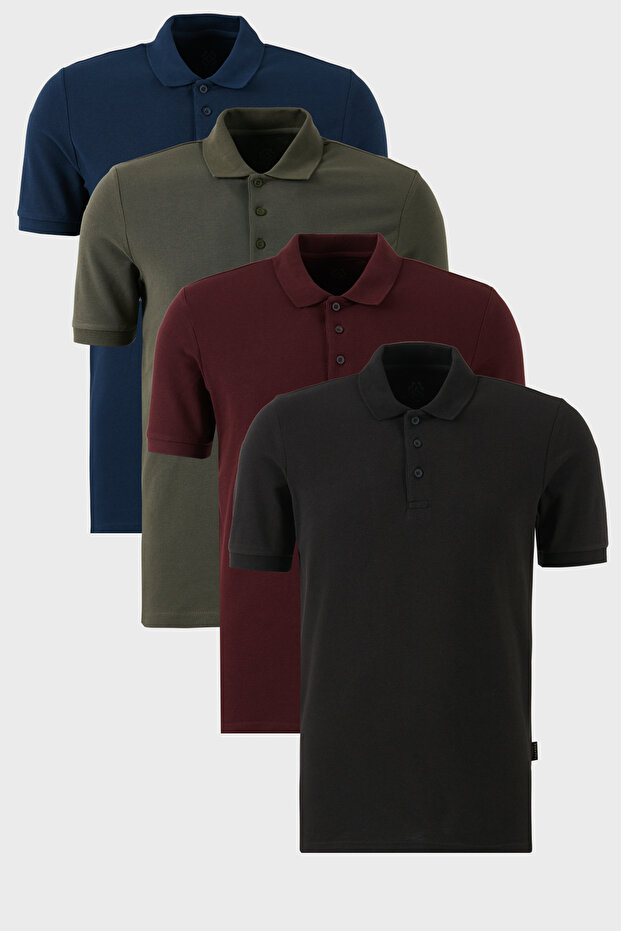 Cotton Regular Fit Buttoned Polo Neck 4 Pack t Shirt Men's t Shirt 5902127 S4