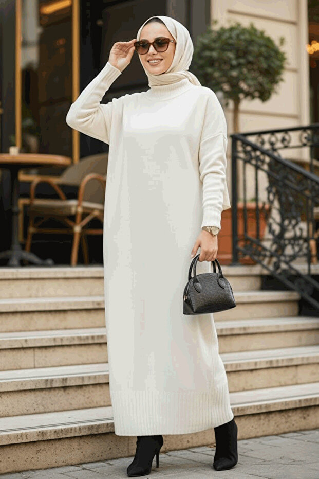 Ecru Hijab Knitwear Dress 3409E